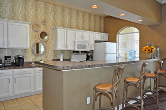 Riverwalk Apartments huge open clubhouse kitchen with bar area and lots of prep area