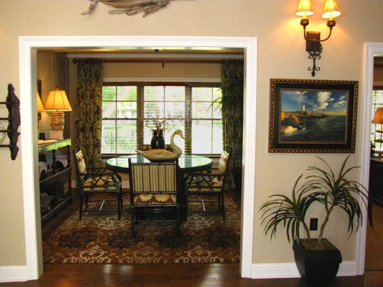 Pier Landing interior of clubhouse looking into dining room area with beautiful decorations
