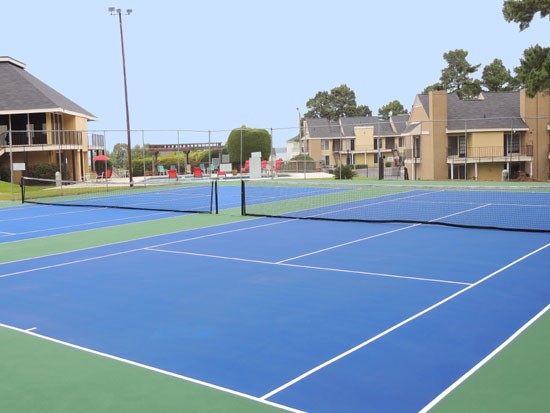 Chimney Hill Two Full Sized Blue and Green Tennis Courts With Net