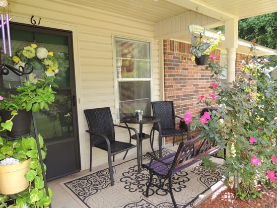 Heritage Village big model patio/balcony with room for two chairs and bench