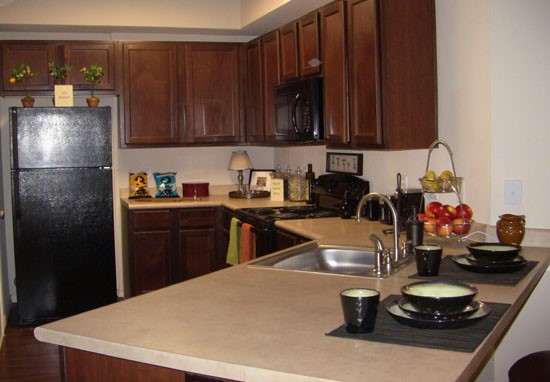 Springridge Apartments big open model kitchen with little bar space and lots of prep area