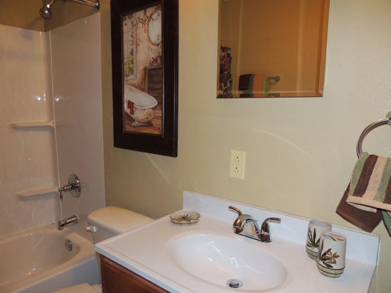 Woodland Terrance Apartments open model bathroom with lots of shower space in Shreveport Bathroom